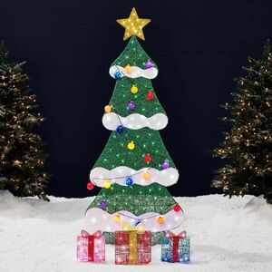Best Choice Products 6ft Lighted 2D Christmas Tree Outdoor w/ 170 LED Lights NEW